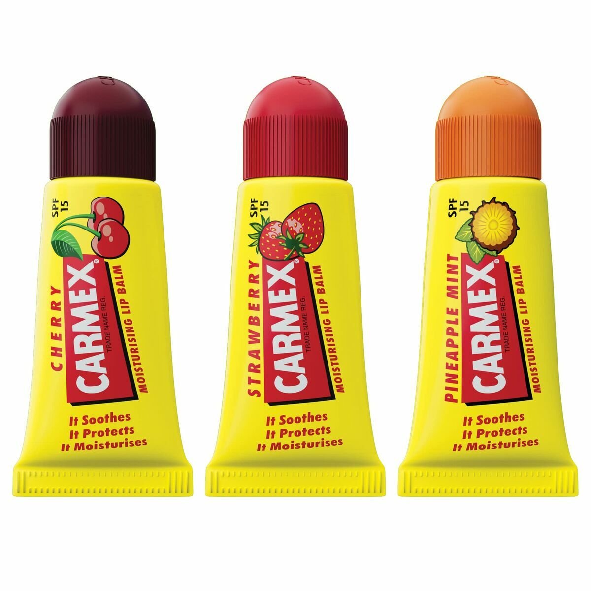 Moisturising Lip Balm Carmex Triplo Transparent Spf 15 Strawberry Pineapple Cherry 3 Pieces (3 Units)-0