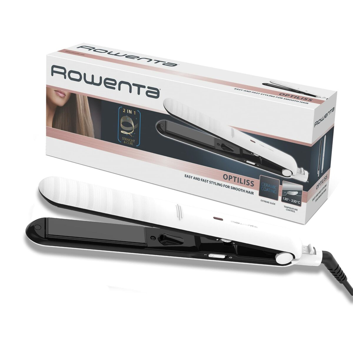 Piastra per capelli Rowenta SF3210 Bianco/Nero-0