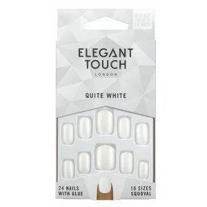 Elegant Touch Polished Colour 24 Nails With Glue Squoval Quite White