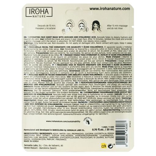 Iroha Nature maschera Avocado Hyaluronic Acid 1 pz - immagine 2
