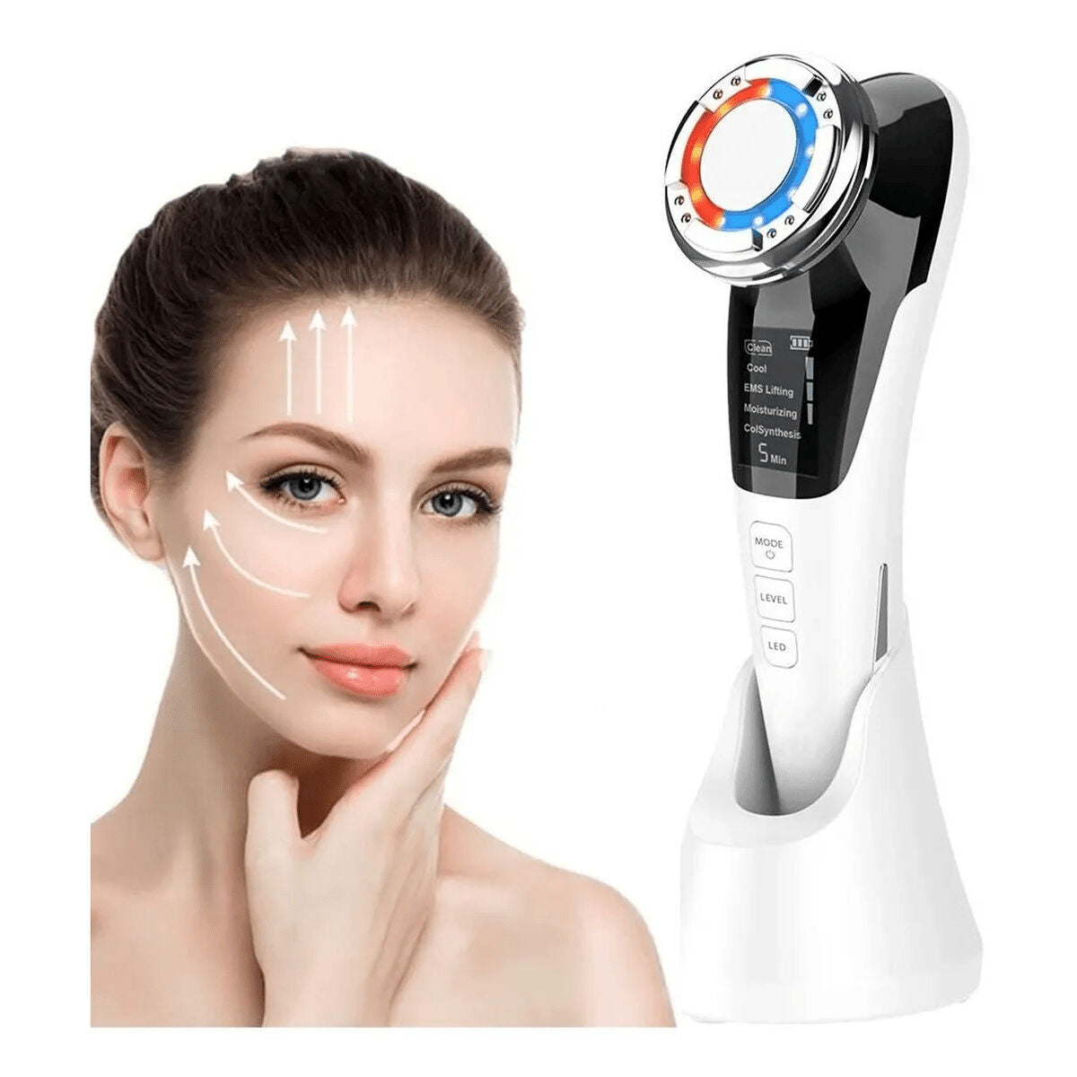 Facial Massager with Radiofrequency, Phototherapy and Electrostimulation Drakefor QLINIQ A White 3 Pieces-1
