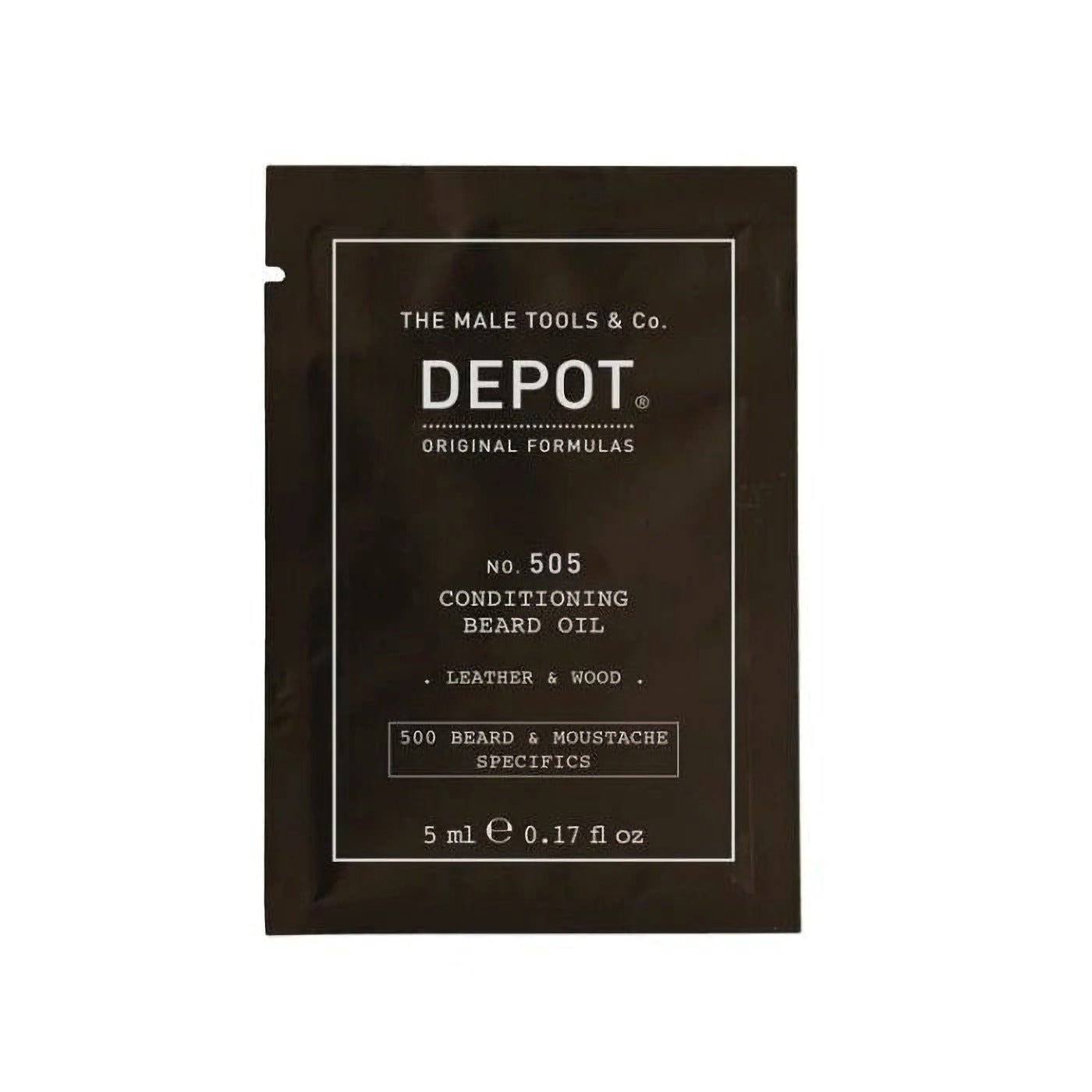 Depot, 500 Beard & Mustache Specifics No. 505, Olio per barba, Pelle & legno, Vitamina E, Per lucentezza e morbidezza, 5 ml - Cosmova