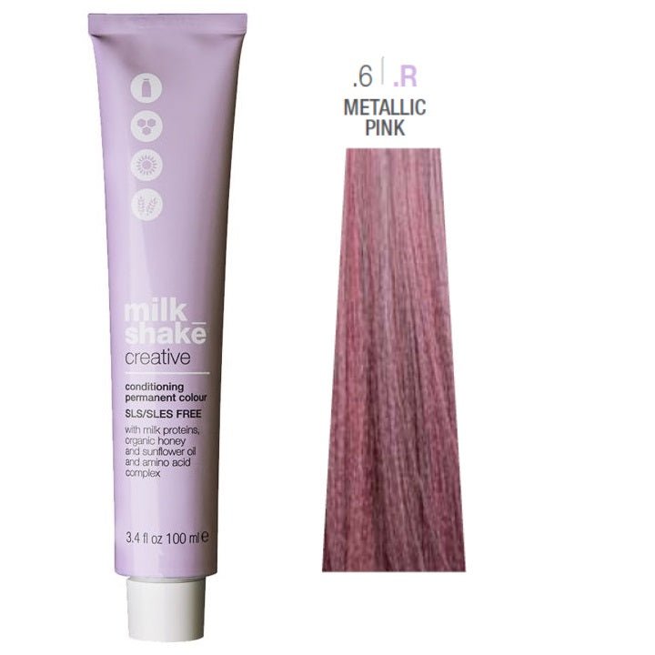Milk Shake, Creative, Senza SLS/SLES, Tinta per capelli permanente, .6.R Metallic Pink, 100 ml - Cosmova