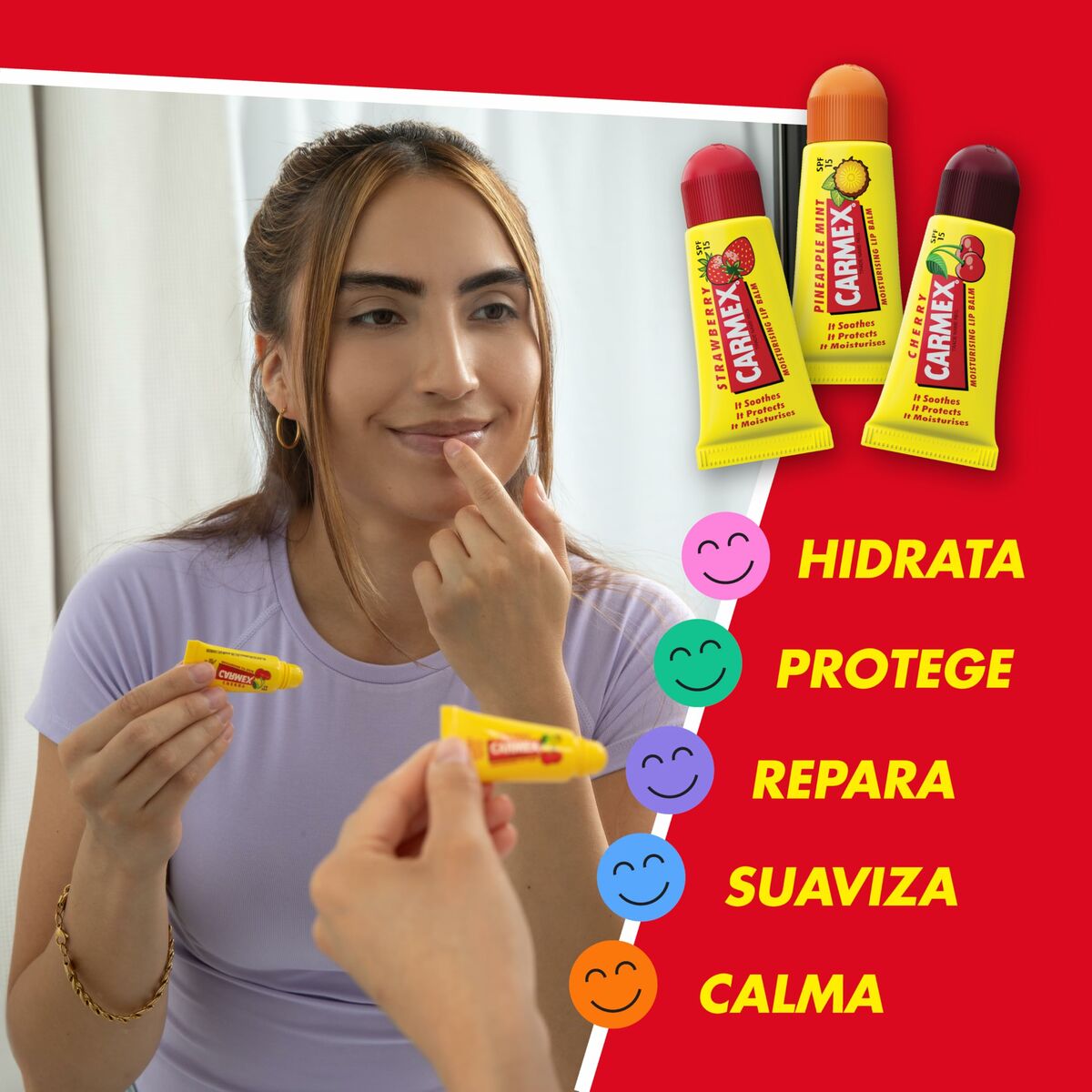 Moisturising Lip Balm Carmex Triplo Transparent Spf 15 Strawberry Pineapple Cherry 3 Pieces (3 Units)-5