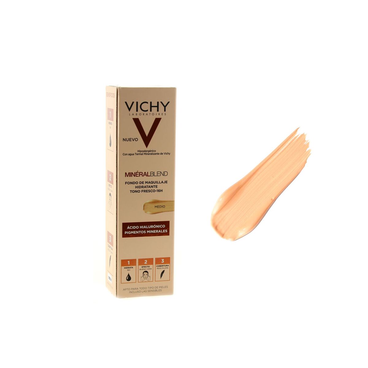 Fond de Teint Fluide Maquillage Vichy Mélange Minéral Ton Moyen 30 ml-0