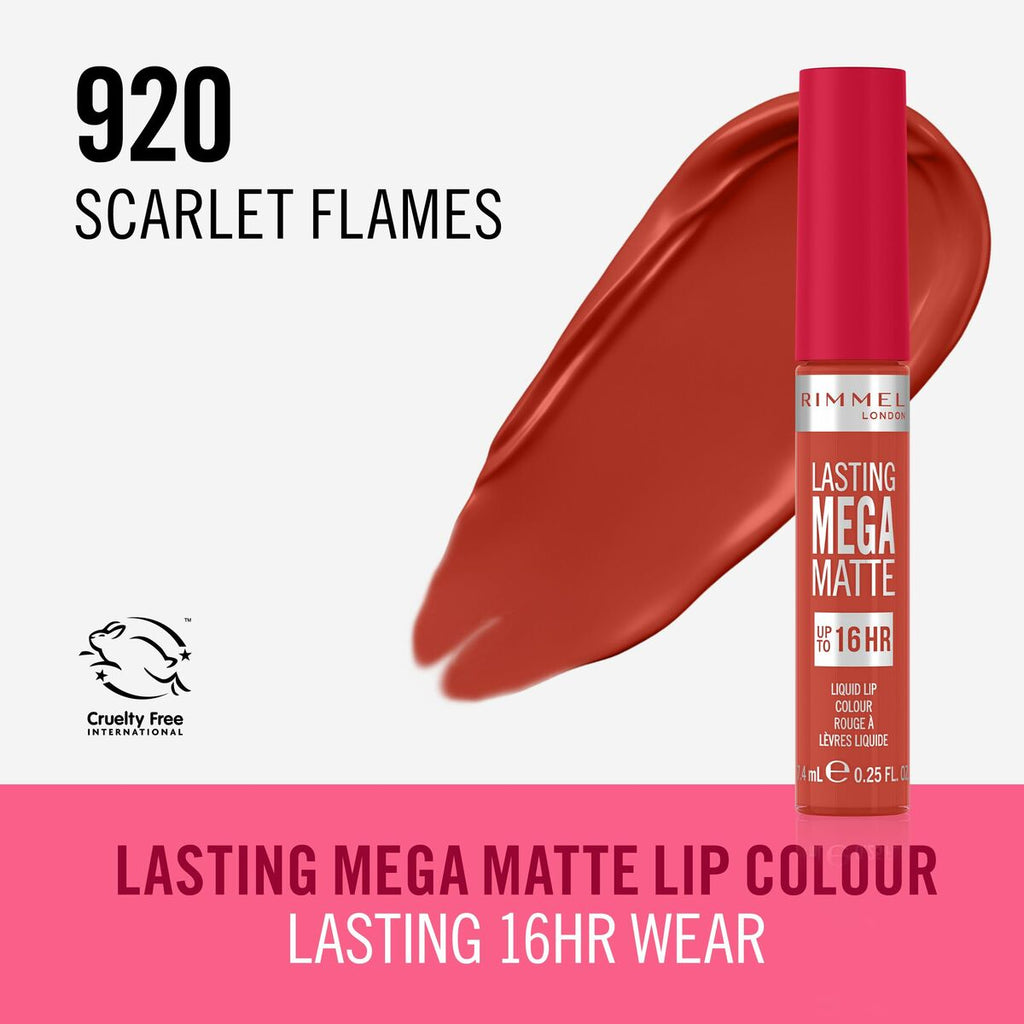 Labial líquido Rimmel London Lasting Mega Matte Nº 920 Scarlet Flames 7,4 ml-2