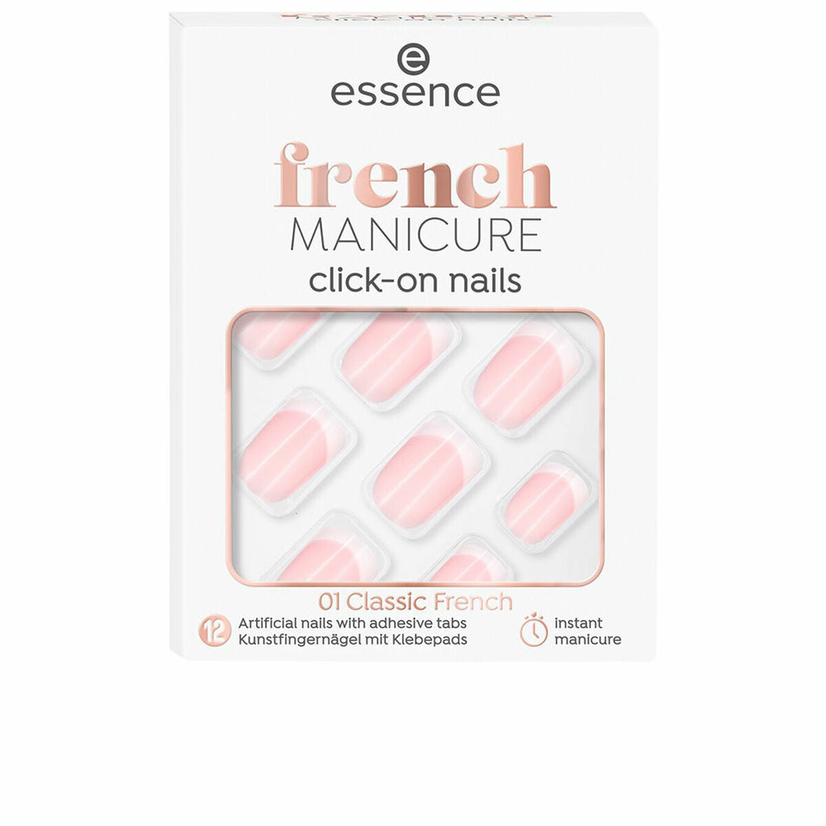 Uñas postizas Essence French Autoadhesivas Reutilizables Nº 01 Francés clásico (12 Uds)-0