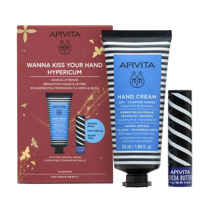 Apivita Hypericum crema Per Le Mani 50 ml+ balsamo Labbra 4,4 g Set 2 pz