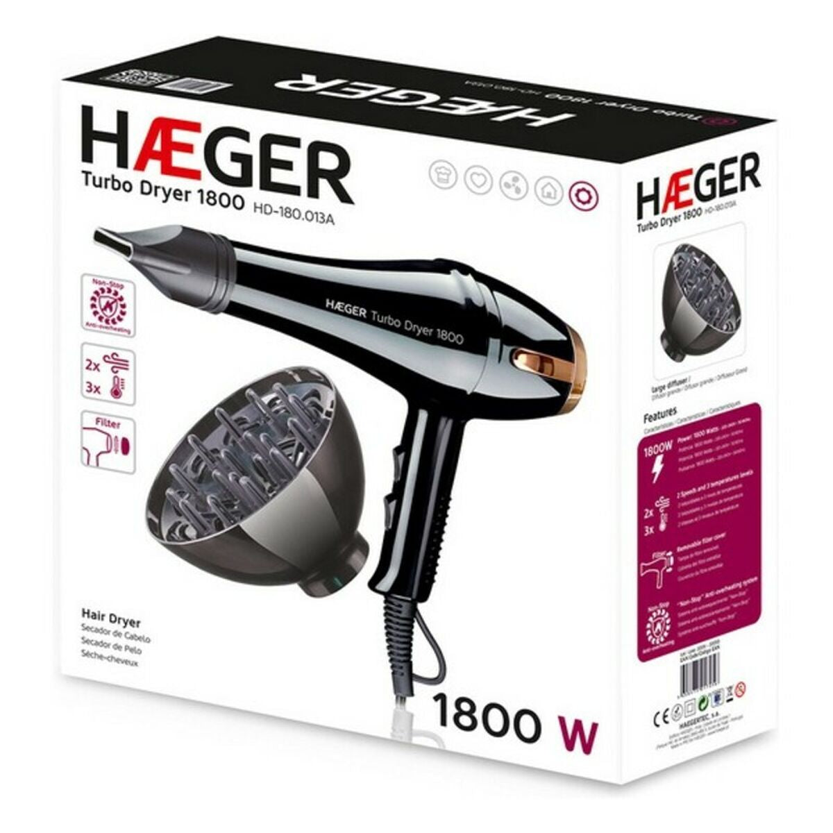 Sèche-cheveux Haeger HAEGER TURBO SÈCHE-1800 W Noir-1