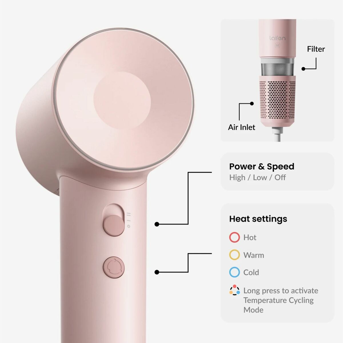 Sèche-cheveux Laifen M10 rose 1600 W-2