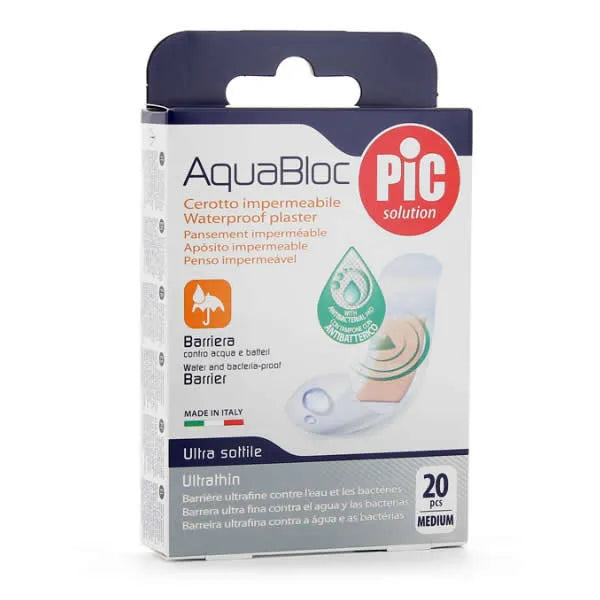Pic Solution Aqua Bloc Apósitos Impermeables Con Tampón Antibacteriano 19 X 72 cm 20 pz Pic Solution