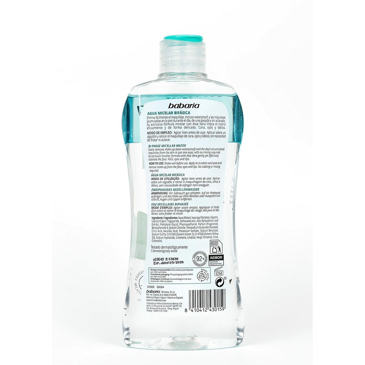 Facial Biphasic Makeup Remover Babaria Micellar Water Aloe Vera (400 ml)-2