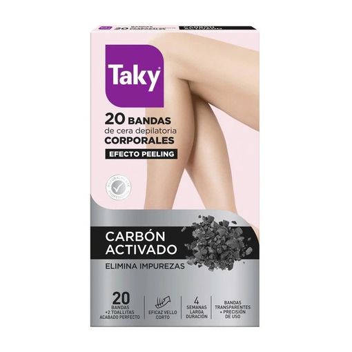 Taky Carbon Activado Bandas Cera Corporales Depilatorias 20 pz