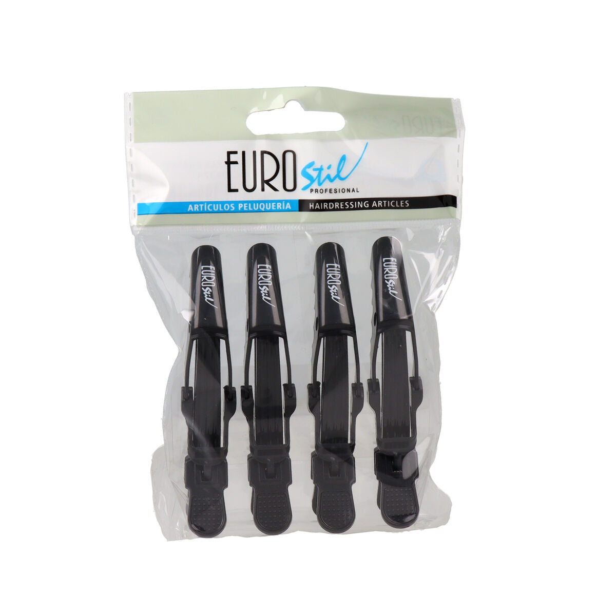 Hair clips Eurostil Black 9 cm 4 Units-0
