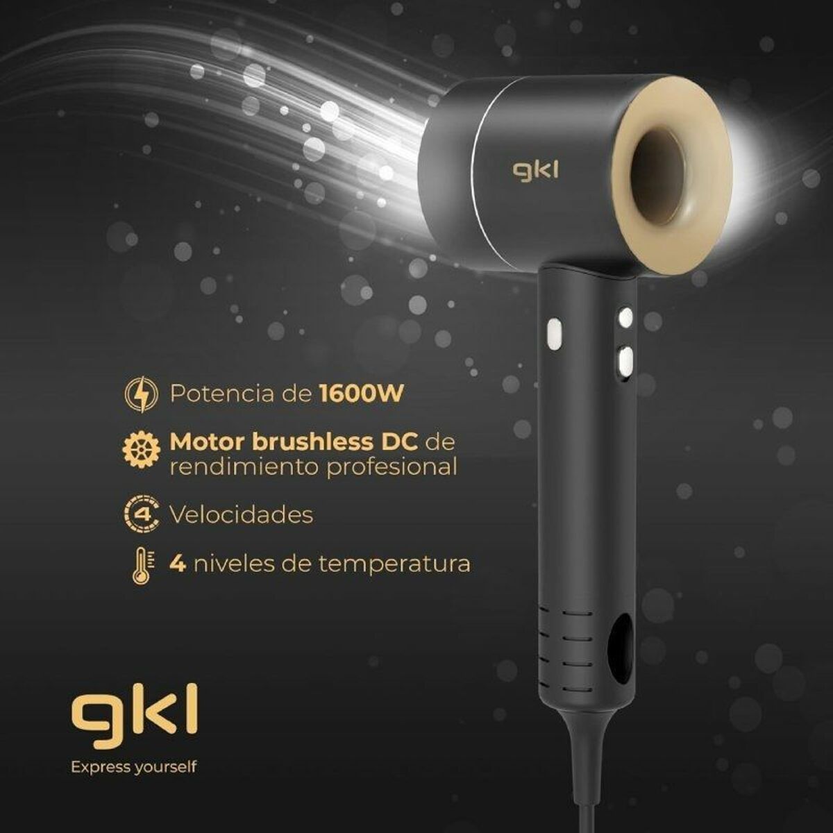 Uscător de păr GKL Onyx Sense Black 1600 W-1