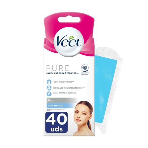 Veet Bandas De Cera Pure viso pelle Sensible 40 pz