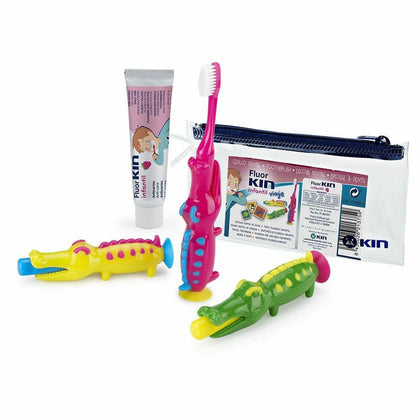 Set Igiene Orale per Bambini Kin Fluorkin Crocodile Travel (3 Pezzi)