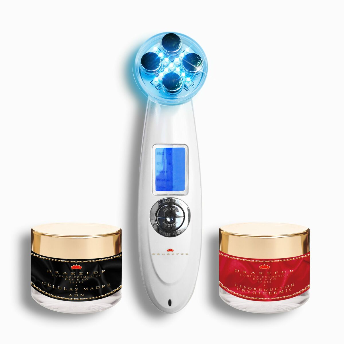 Gesichtsmassagegerät mit Radiofrequenz, Phototherapie und Elektrostimulation Drakefor 9901 Weiß 3 Stück-0