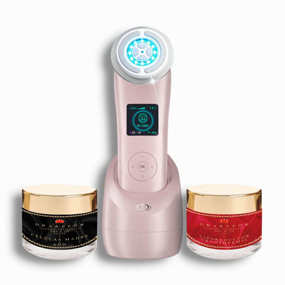 Gesichtsmassagegerät mit Radiofrequenz, Phototherapie und Elektrostimulation Drakefor NANOSKIN EXTREME Pink 3 Stück-0