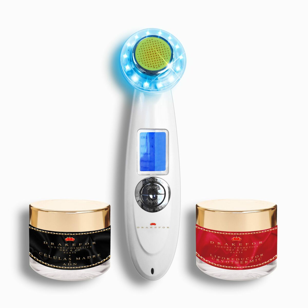 Gesichtsmassagegerät mit Radiofrequenz, Phototherapie und Elektrostimulation Drakefor 9902 Weiß 3 Stück-0