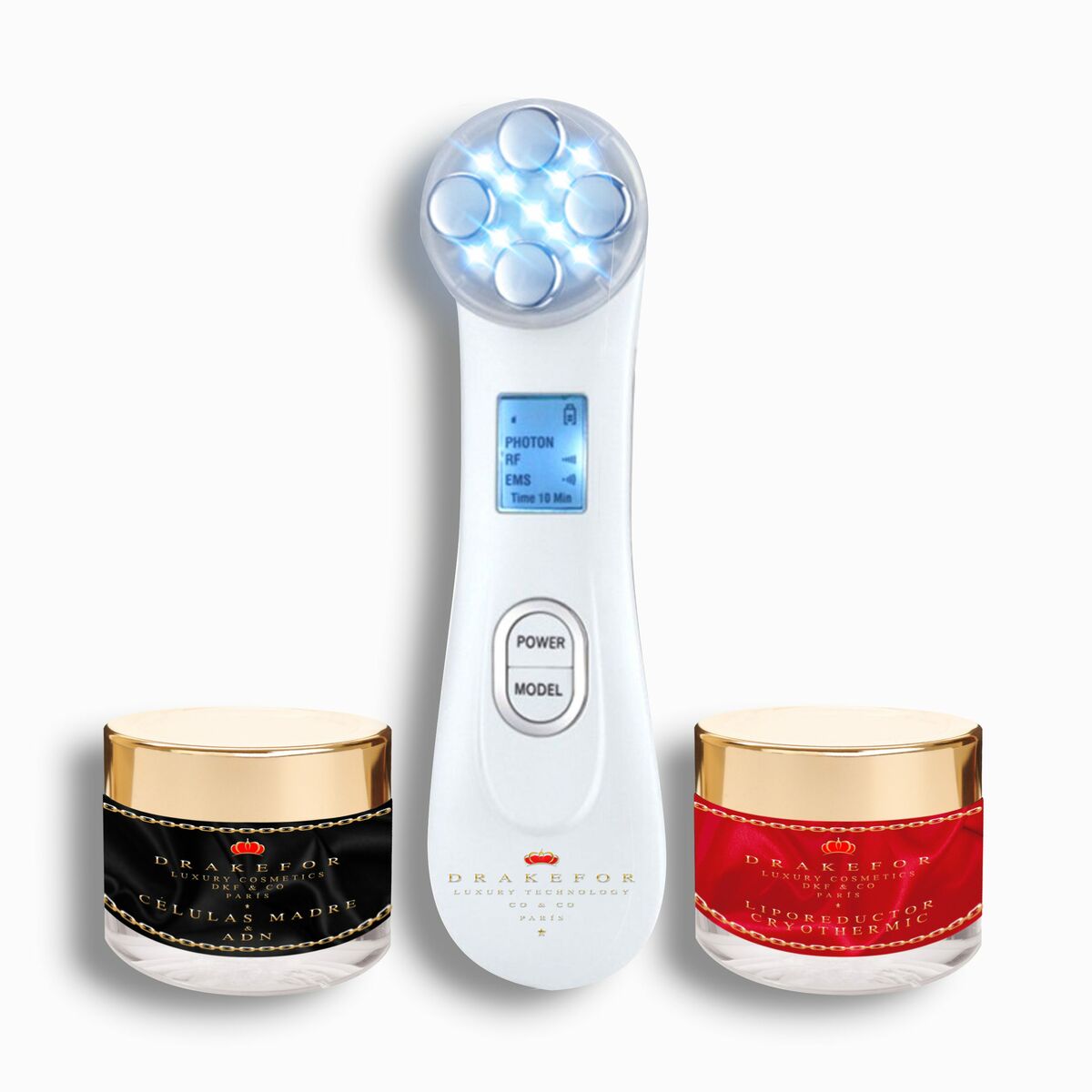 Gesichtsmassagegerät mit Radiofrequenz, Phototherapie und Elektrostimulation Drakefor 9905 Weiß 3 Stück-3