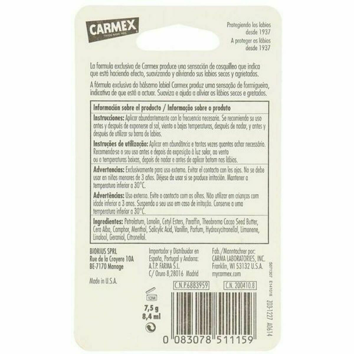 Baume à Lèvres Hydratant Carmex COS 002 BL 8 ml Jaune-2
