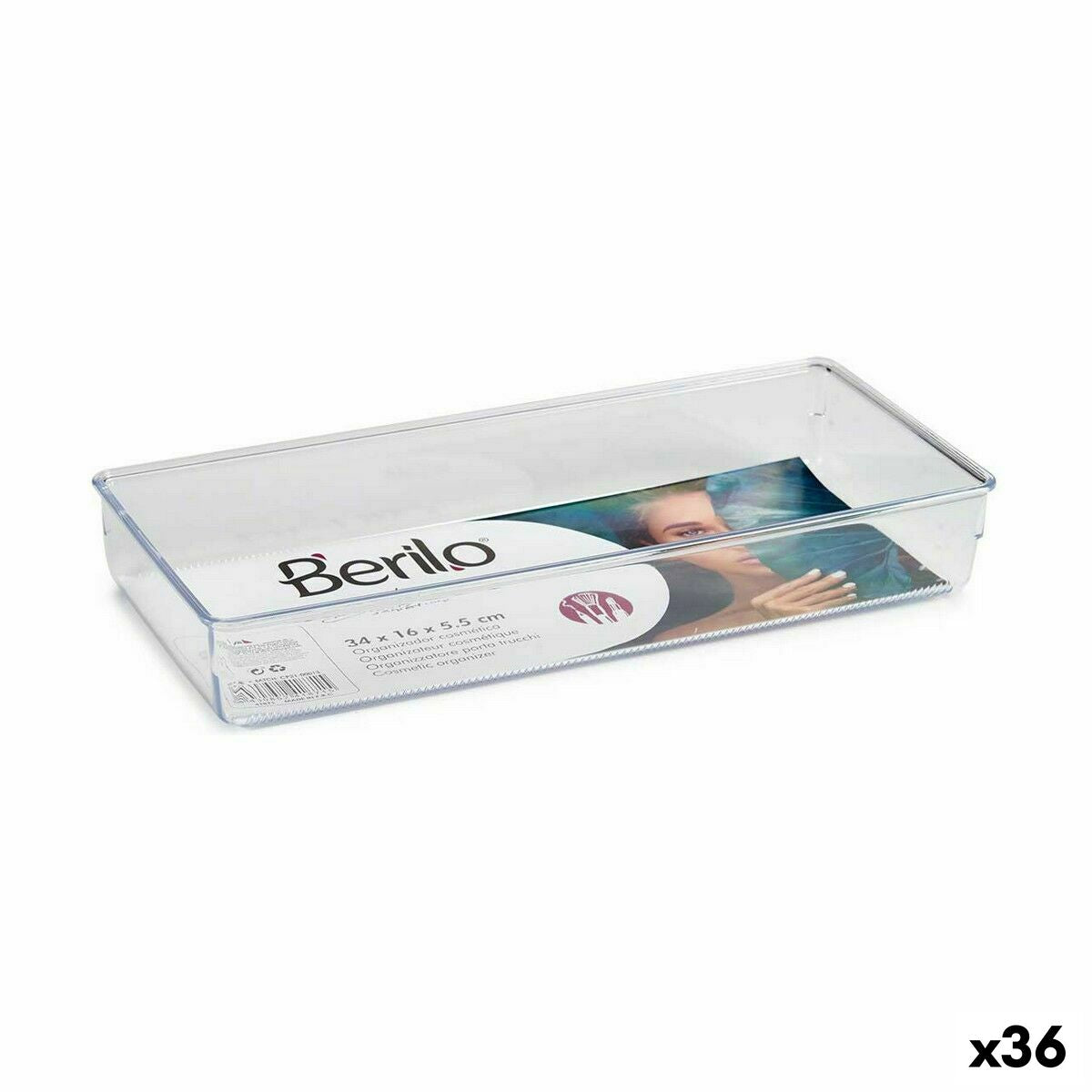 Drawer Organizer Multi-use Transparent Plastic 15,5 x 5,5 x 34,5 cm (36 Units)-0