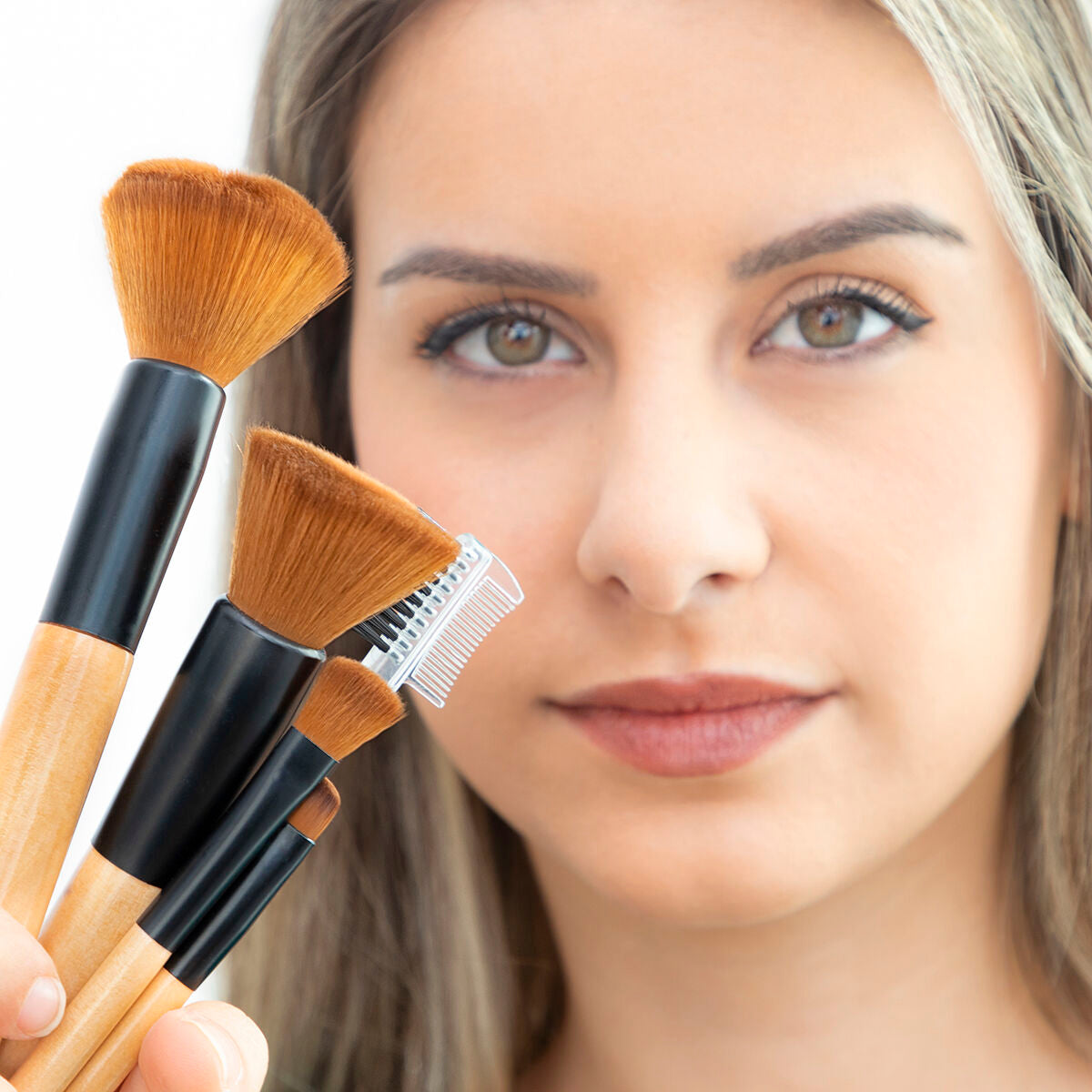 Set Make-up-Pinsel aus Holz mit Tragetasche Miset InnovaGoods 5 Einheiten-6