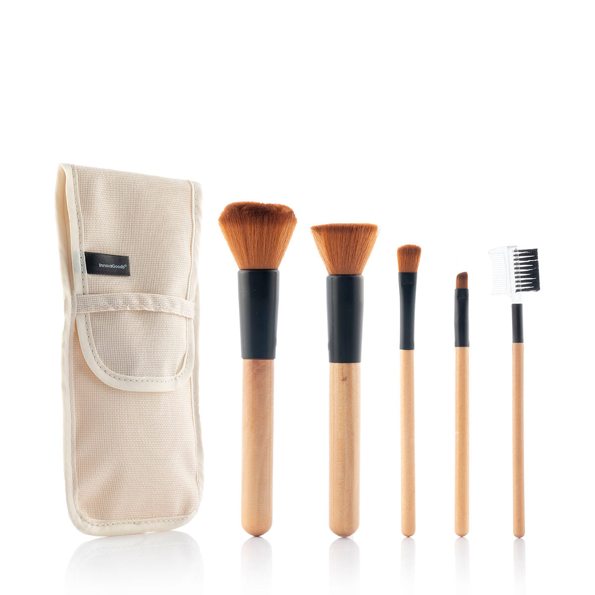 Set de Brochas de Maquillaje de Madera con Estuche de Transporte Miset InnovaGoods 5 Unidades-2