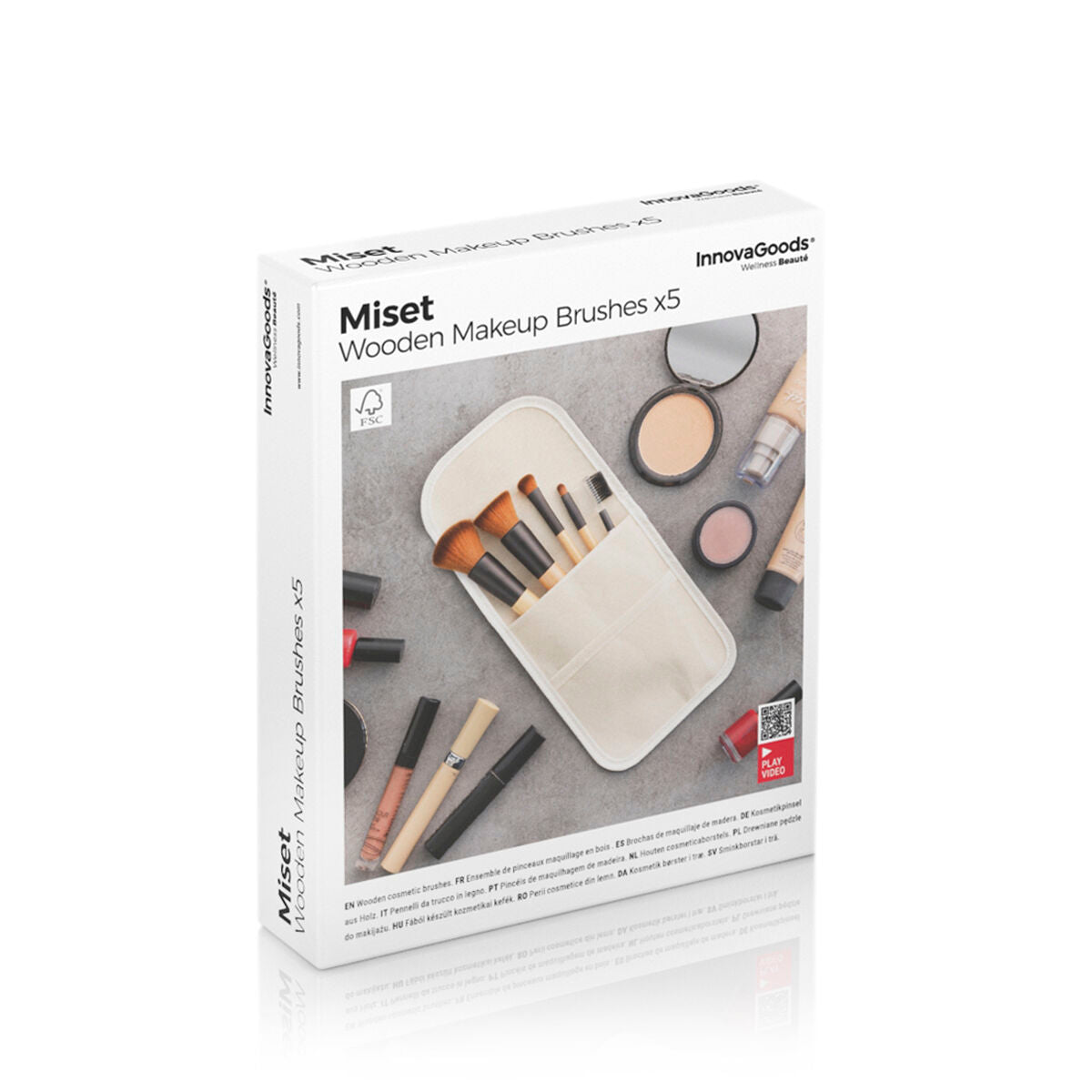 Set de Brochas de Maquillaje de Madera con Estuche de Transporte Miset InnovaGoods 5 Unidades-1