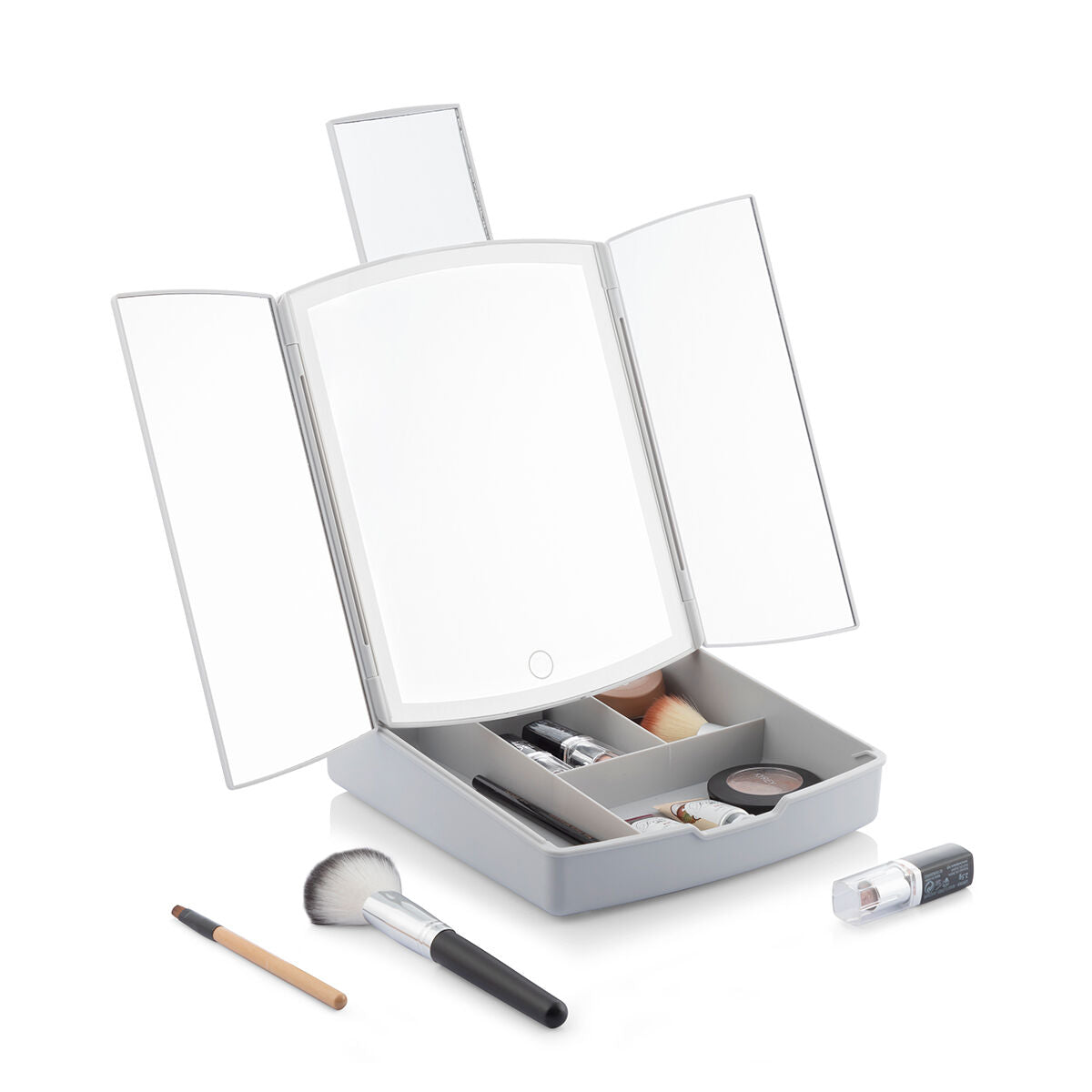 Specchio LED pieghevole 3 in 1 con organizer per trucchi Panomir InnovaGoods-4