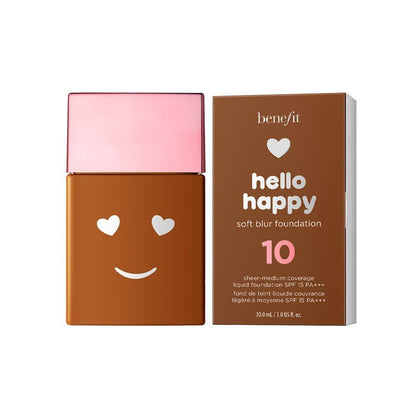 Benefit, Hello Happy Soft Blur, Finitura opaca, Fondotinta liquido, 10, Calore profondo, SPF 15, 30 ml