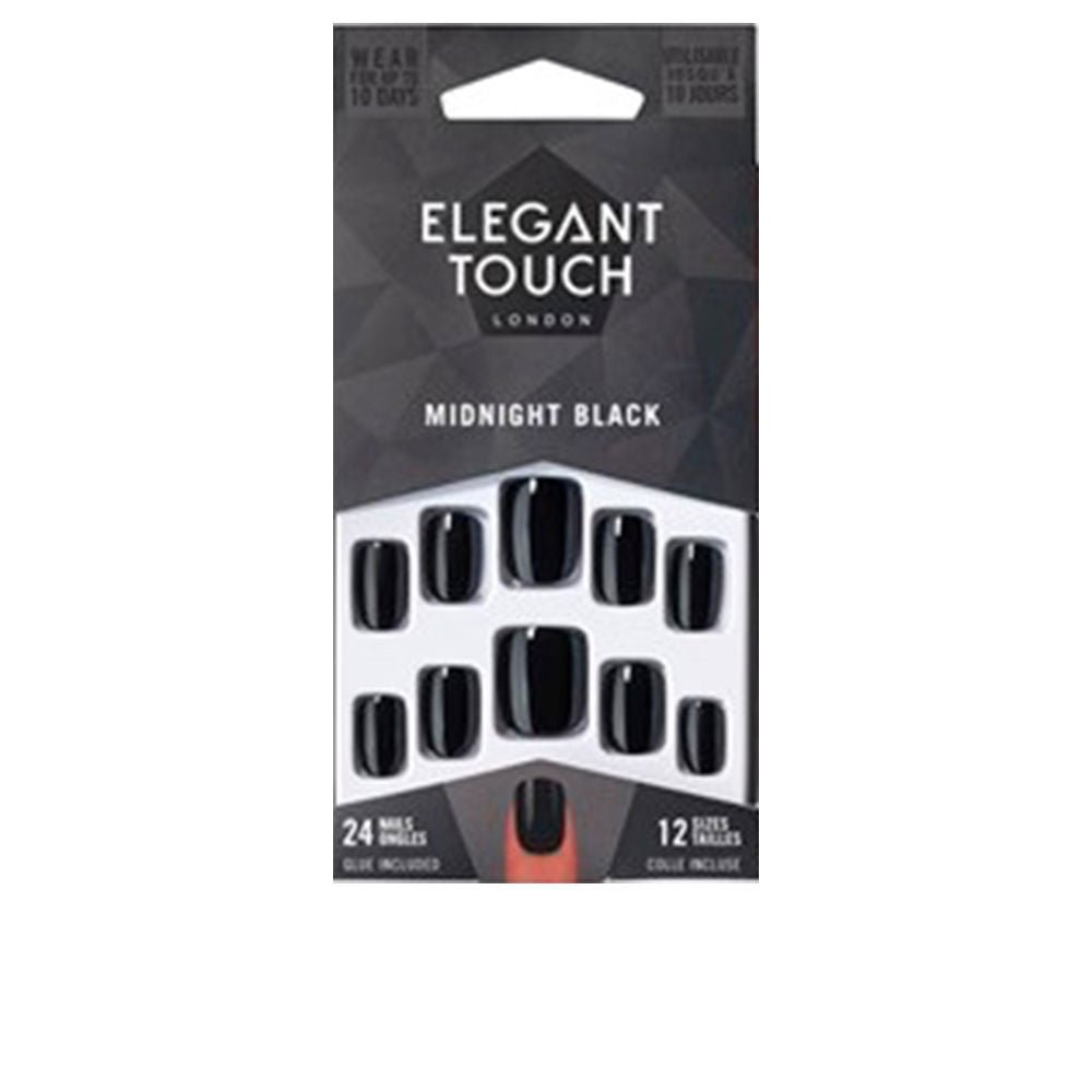 CORE COLOUR nails with glue squoval midnight black 24 u - Cosmova