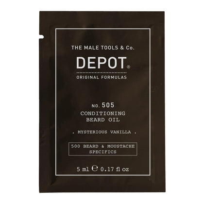 Depot, 500 Beard & Mustache Specifics No. 505, Olio per barba, Vaniglia misteriosa, Vitamina E, Per lucentezza e morbidezza, 5 ml