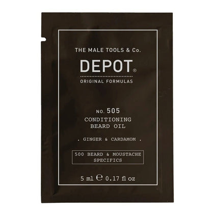 Depot, 500 Beard & Mustache Specifics No. 505, Olio per barba, Zenzero & Cardamomo, Per lucentezza e morbidezza, 5 ml