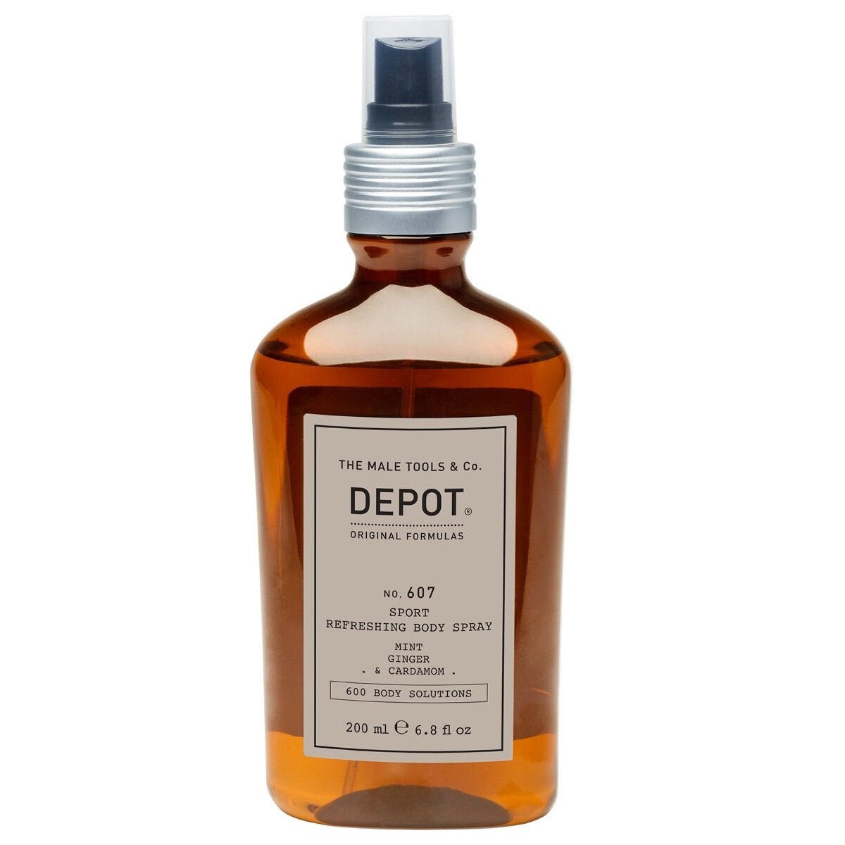 Depot, 600 Body Solutions No. 607, Complesso botanico, Rinfrescante, Spray per il corpo, Per viso e corpo, Menta, Zenzero & Cardamomo, 200 ml - Cosmova