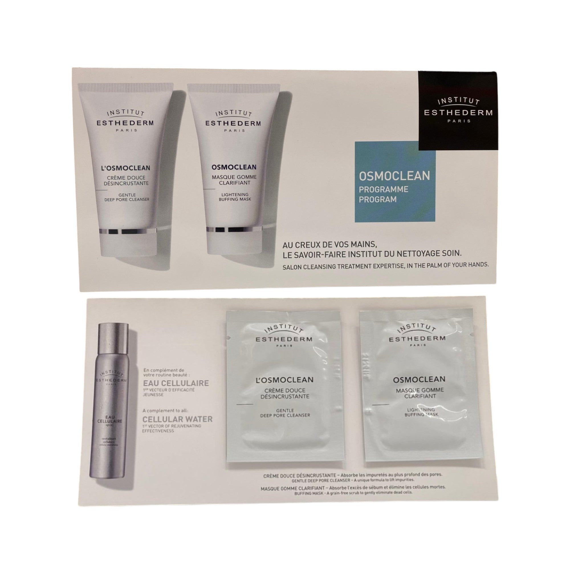 Duo Set Institut Esthederm: Osmoclean, Refining, Scrub Mask, For Face & Neck, 5 ml *Sample + Osmoclean, Deep Cleans And Purifies, Day & Night, Cream, For Face & Neck, 5 ml *Sample - Cosmova
