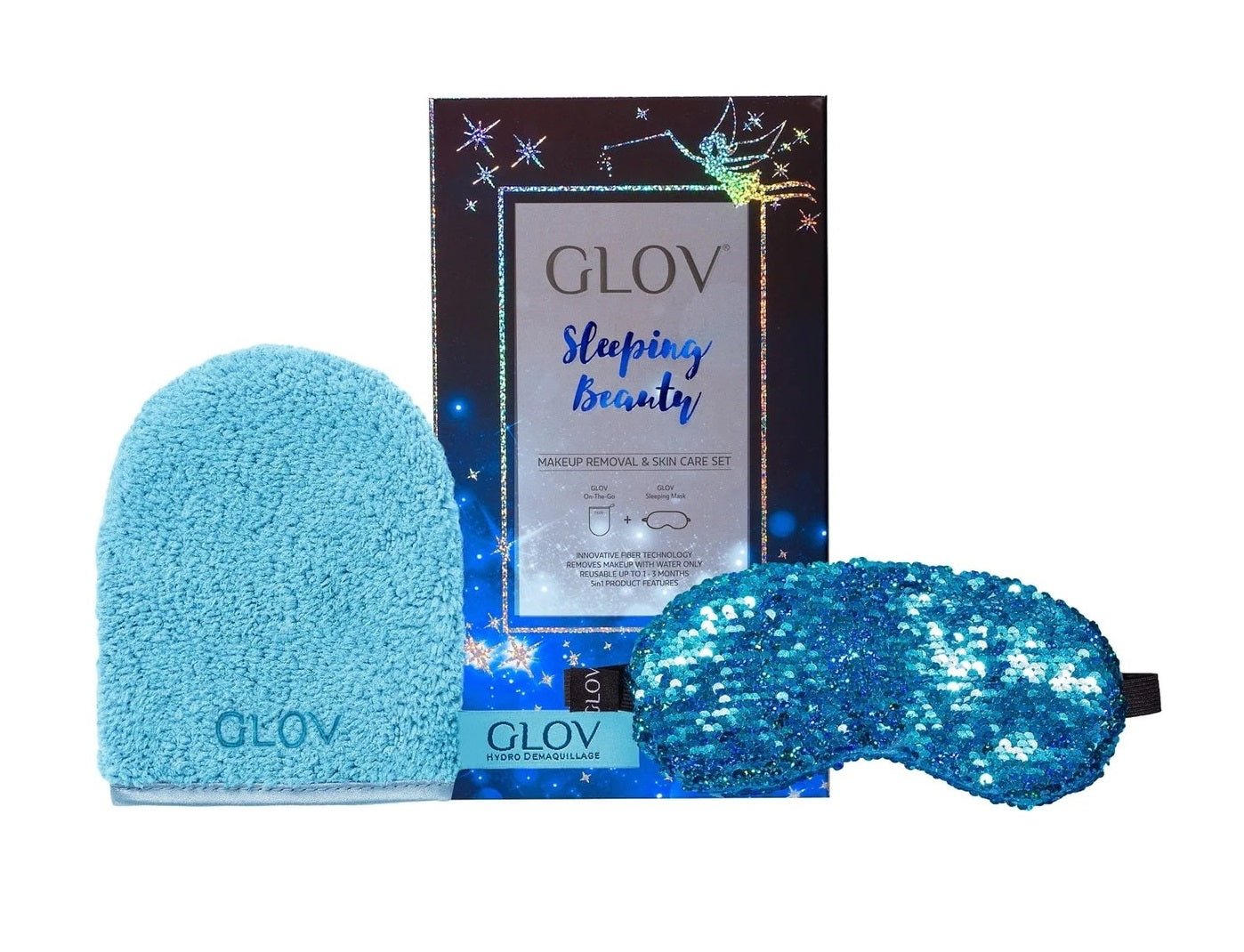 Glov Sleeping Beauty Set Glov: Sleeping Beauty, Sleep Mask, Blue + Sleeping Beauty, Textile Makeup Remover Glove, Bouncy Blue - Cosmova