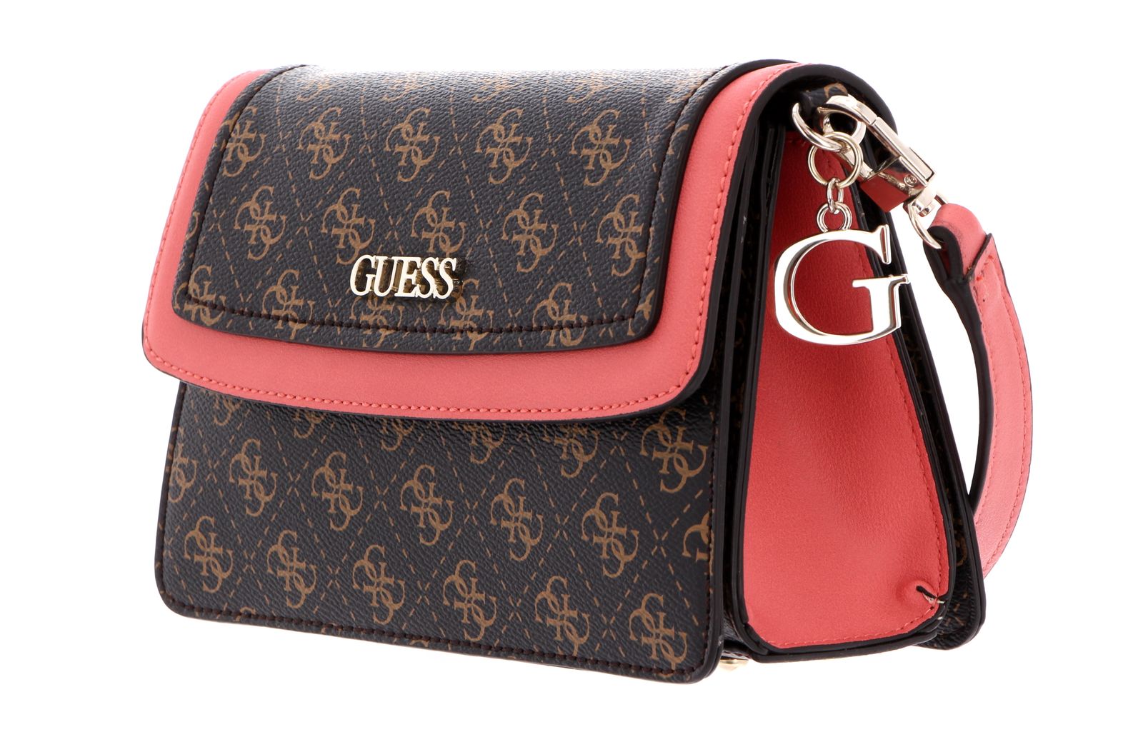 Guess, Camy, Pelle sintetica, Logo 4G, Borsa a tracolla in tessuto, Corallo/Marrone, Per le donne - Cosmova