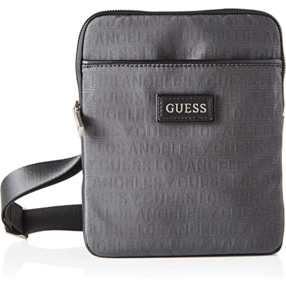 Guess, Dan, Top piatto con zip, Borsa a tracolla in tessuto, Grigio, 19 x 23 x 2,5 cm, Per uomini - Cosmova