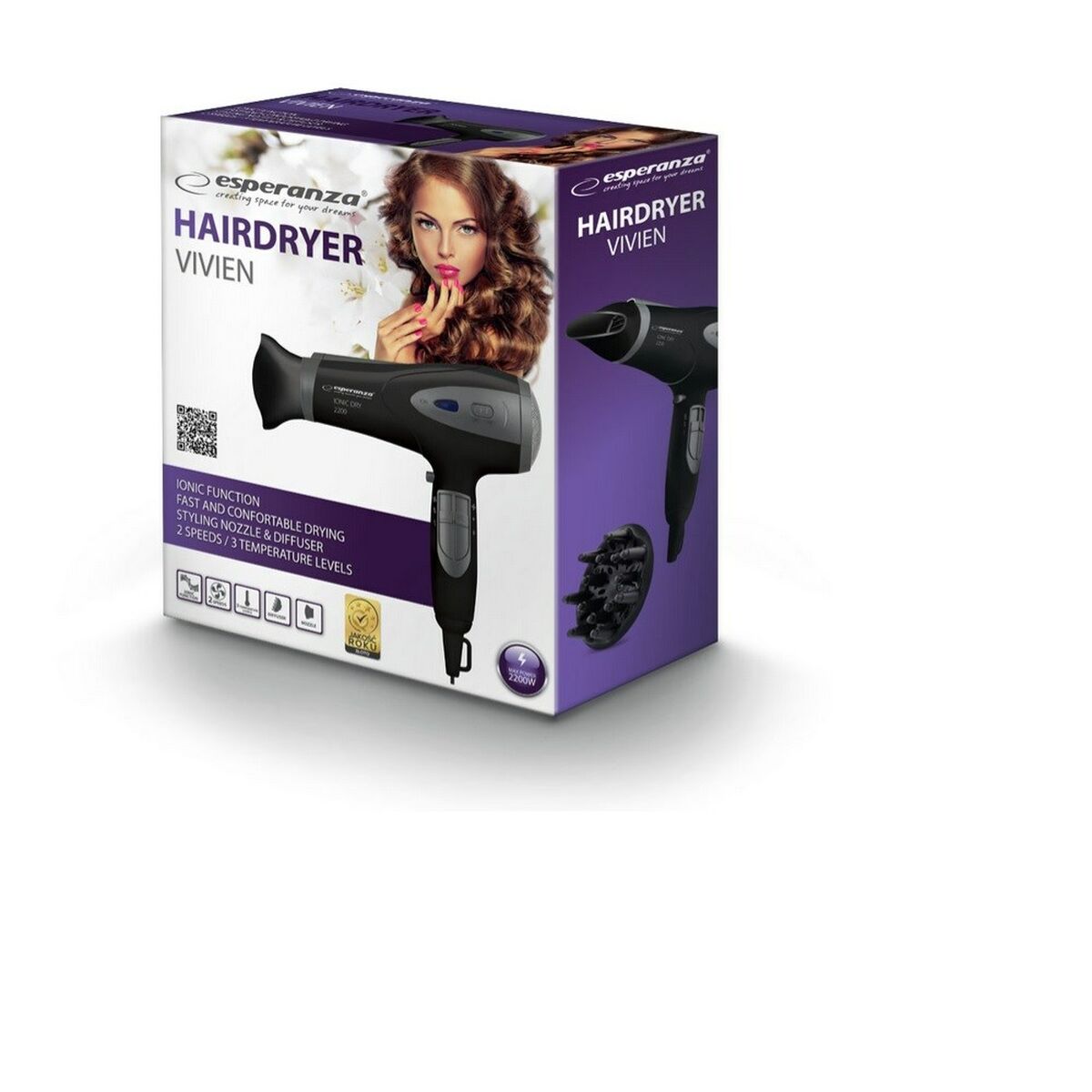 Secador de Pelo Esperanza EBH005K Negro 2200 W-1