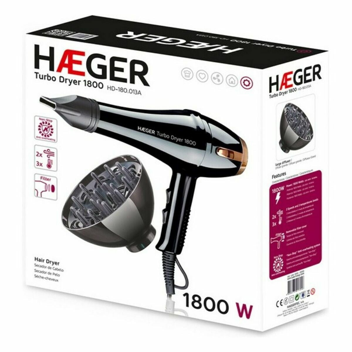 Asciugacapelli Haeger HD-180.013A 1800 W Nero-1