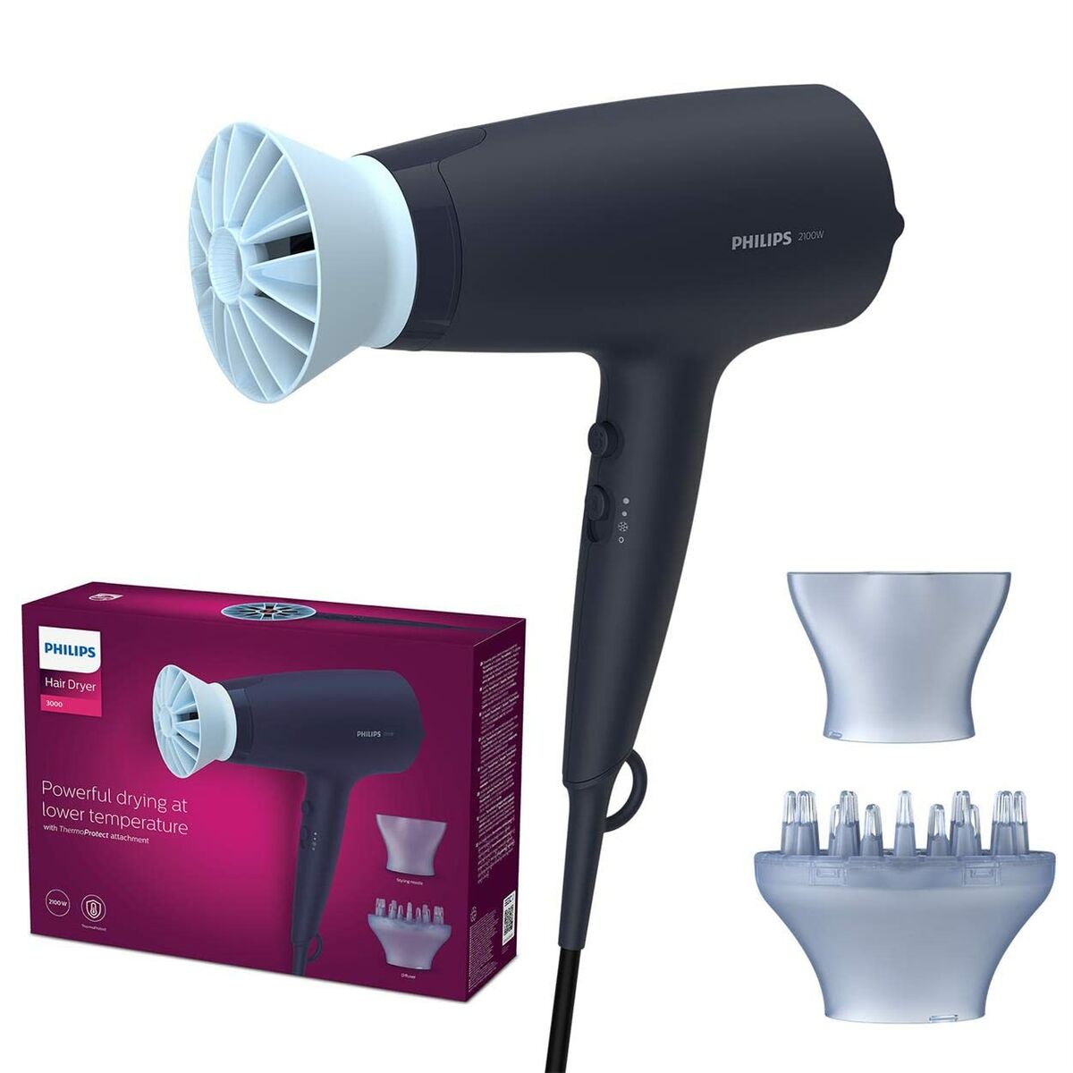 Asciugacapelli Philips 3000 BHD360/20 Secador Navy Blue deep blue 2100 W-1