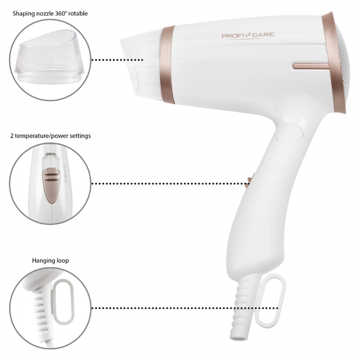 Haartrockner ProfiCare PC-HT 3009 Weiß Champagner bedruckt 1400 W-2