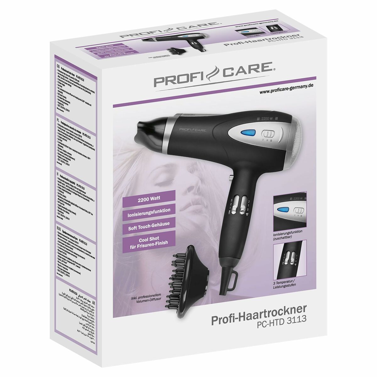 Sèche-cheveux ProfiCare PC-HTD 3113 CZARNA Noir 2200 W-1