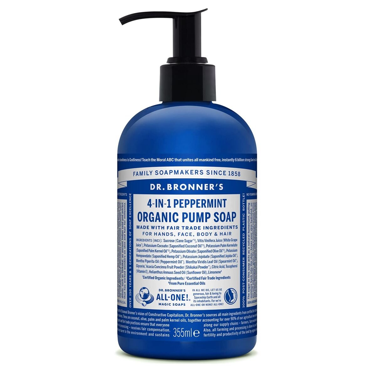 Hand Soap Dr Bronner's 4 in 1 Peppermint 355 ml - Cosmova