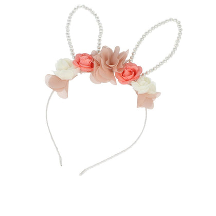 HEADBAND con rabbit ears e fiori 1 pz