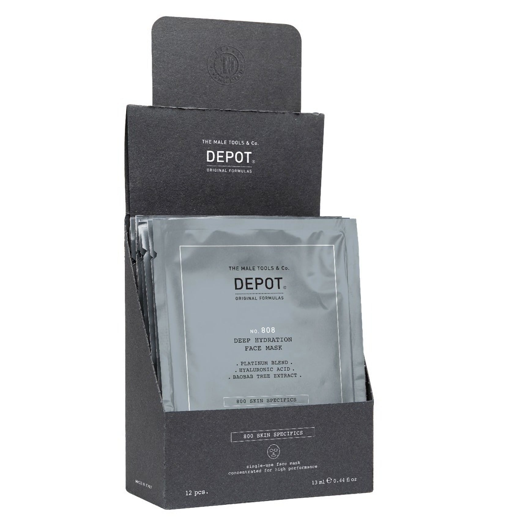 Impostare, Depot, 800 Skin Specifics No. 808, Acido ialuronico, Profondamente idratante/Calmante e rivitalizzante, Maschera per il viso, Per il viso, Giorno, 12 pz, 13 ml - Cosmova