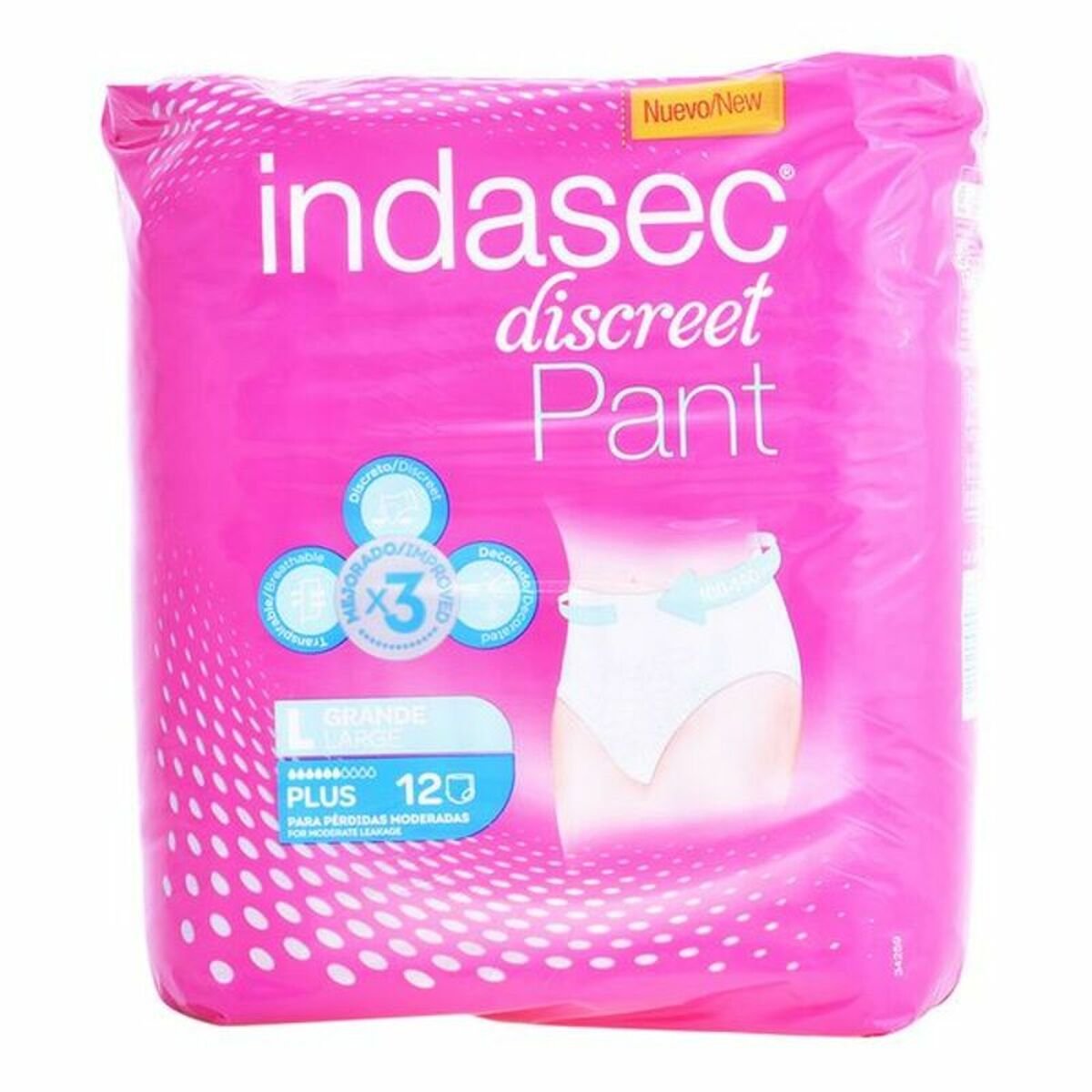 Couches pour incontinence Pant Plus Talla Grande Indasec 3821862 (12 uds)-0