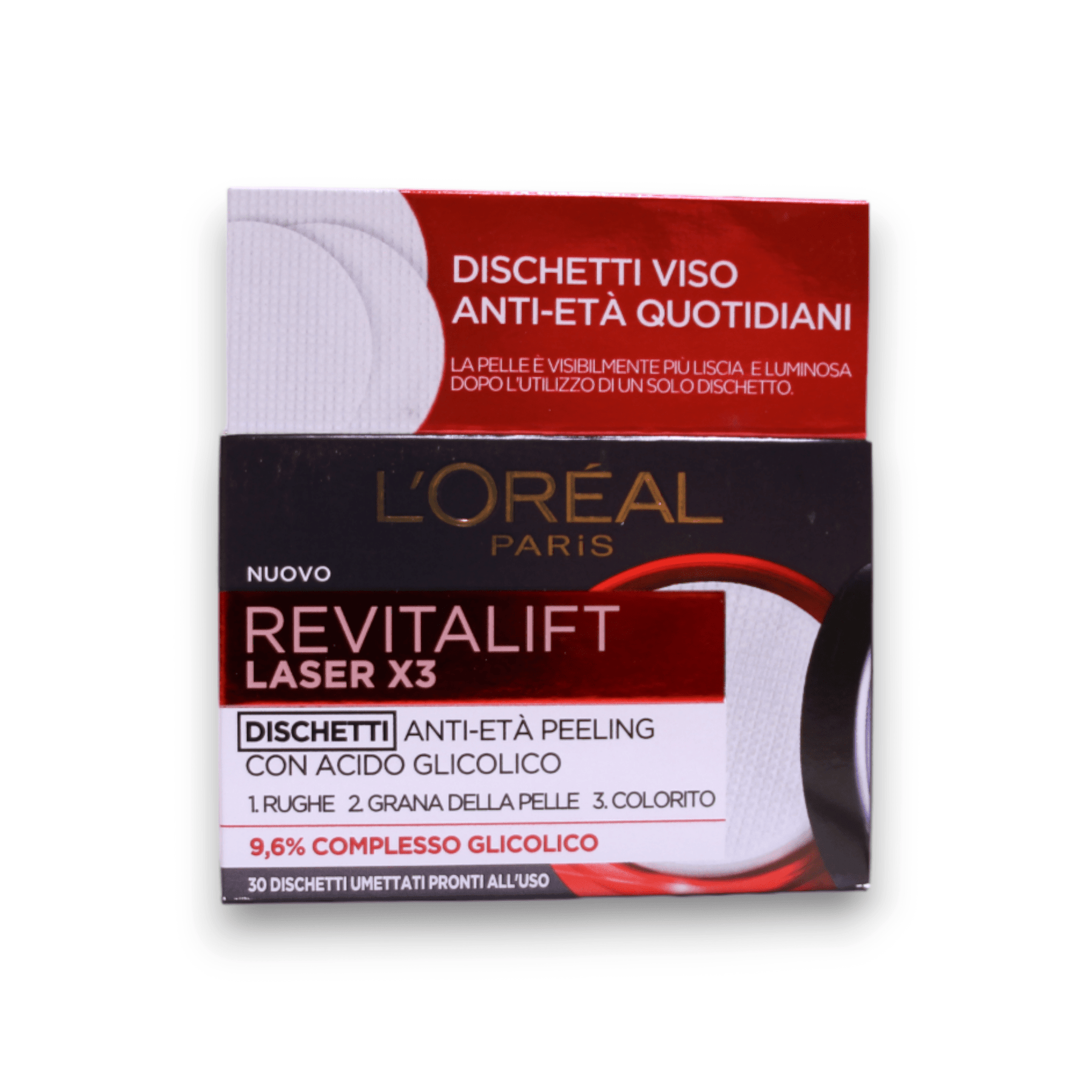 L'Oreal Paris, Revitalift Laser X3, Acido glicolico, Anti-età, Pad peel-off, 30 pz - Cosmova